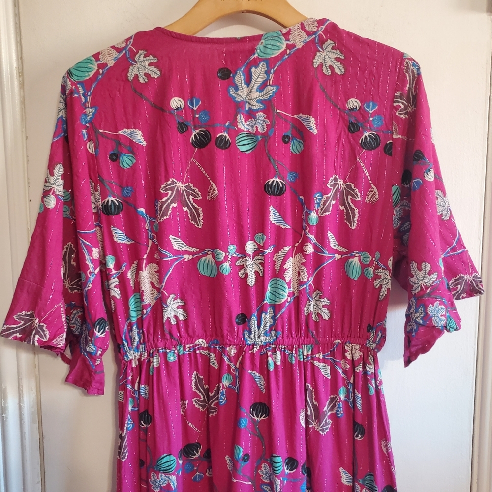 Anna Kay Ovida Floral Pink and metallic Midi Dress Size L Resort Boho Cocktail - Picture 7 of 11
